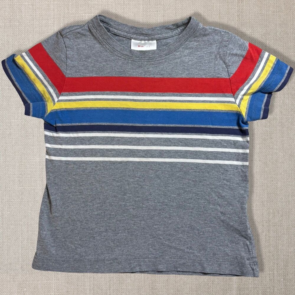 Hanna Andersson Boys 3T 90 Sueded Jersey Colorstripe Tee Gray Rainbow Stripe